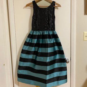 Anthropologie Leifsdottir Blue & Black Stripe Formal Cocktail Dress